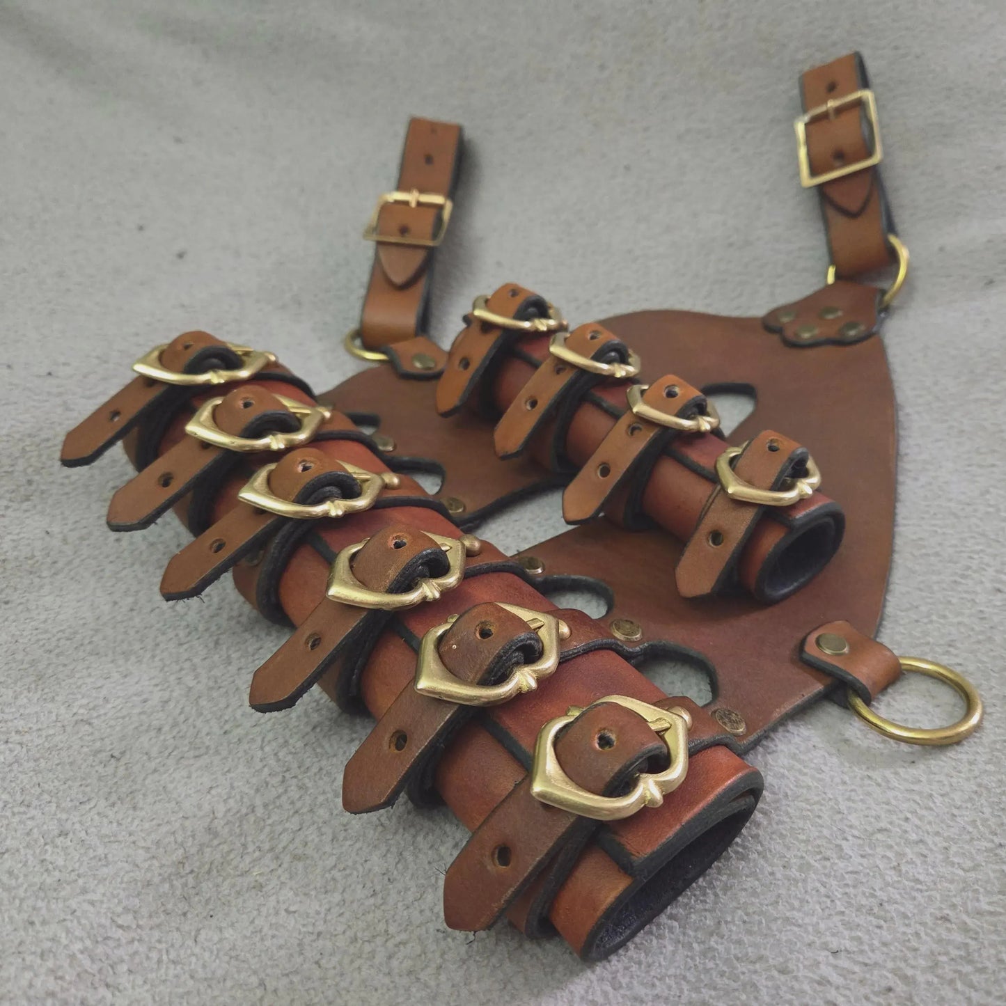 Brown Leather Sword Frog with Brass Buckles
