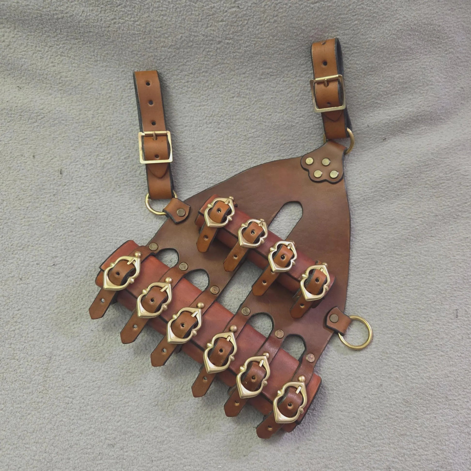 Brown Leather Sword Frog with Brass Buckles