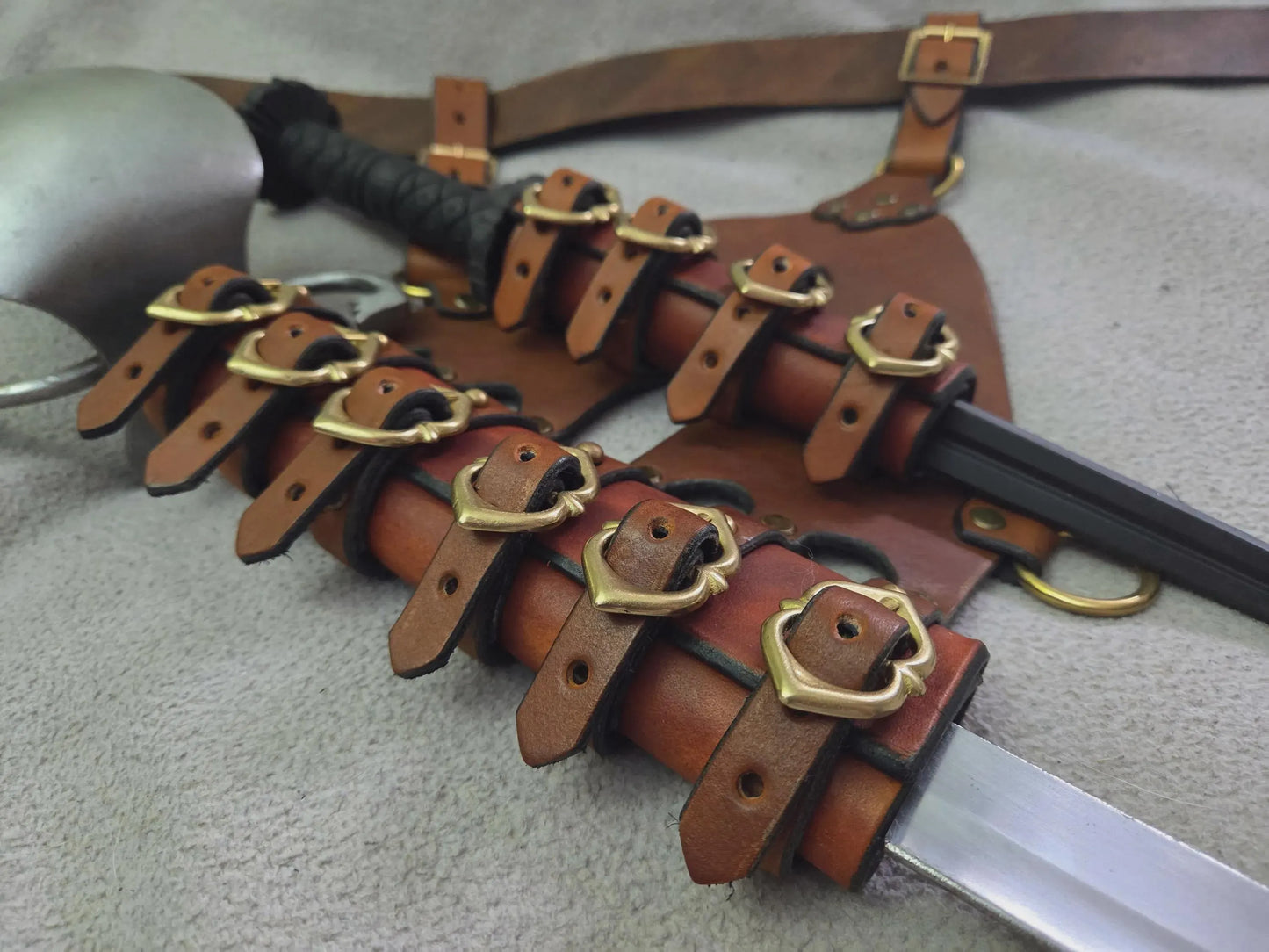 Brown Leather Sword Frog with Brass Buckles