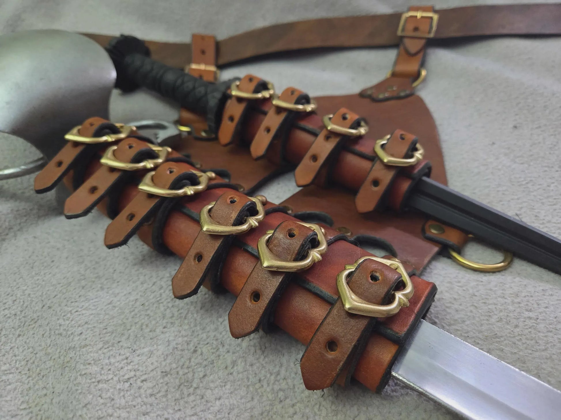 Brown Leather Sword Frog with Brass Buckles