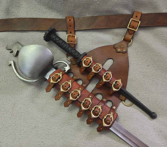 Brown Leather Sword Frog with Brass Buckles
