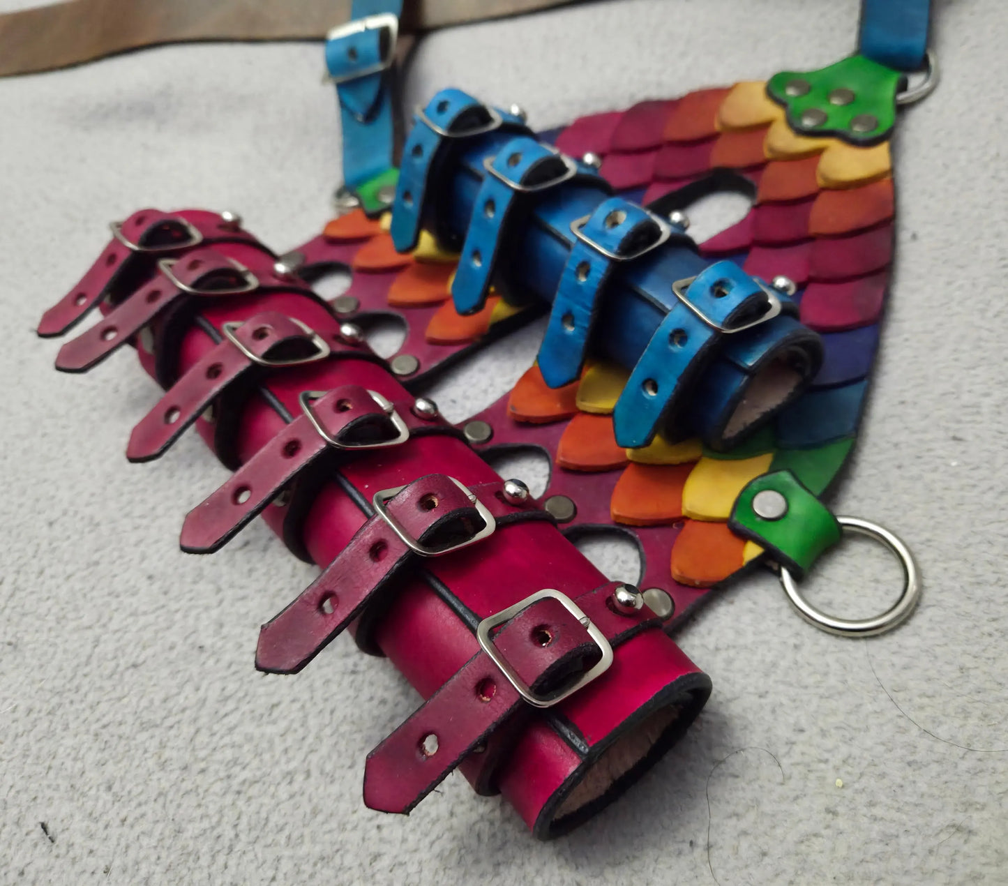 Sword sheath with rainbow scales and nickle plated buckles