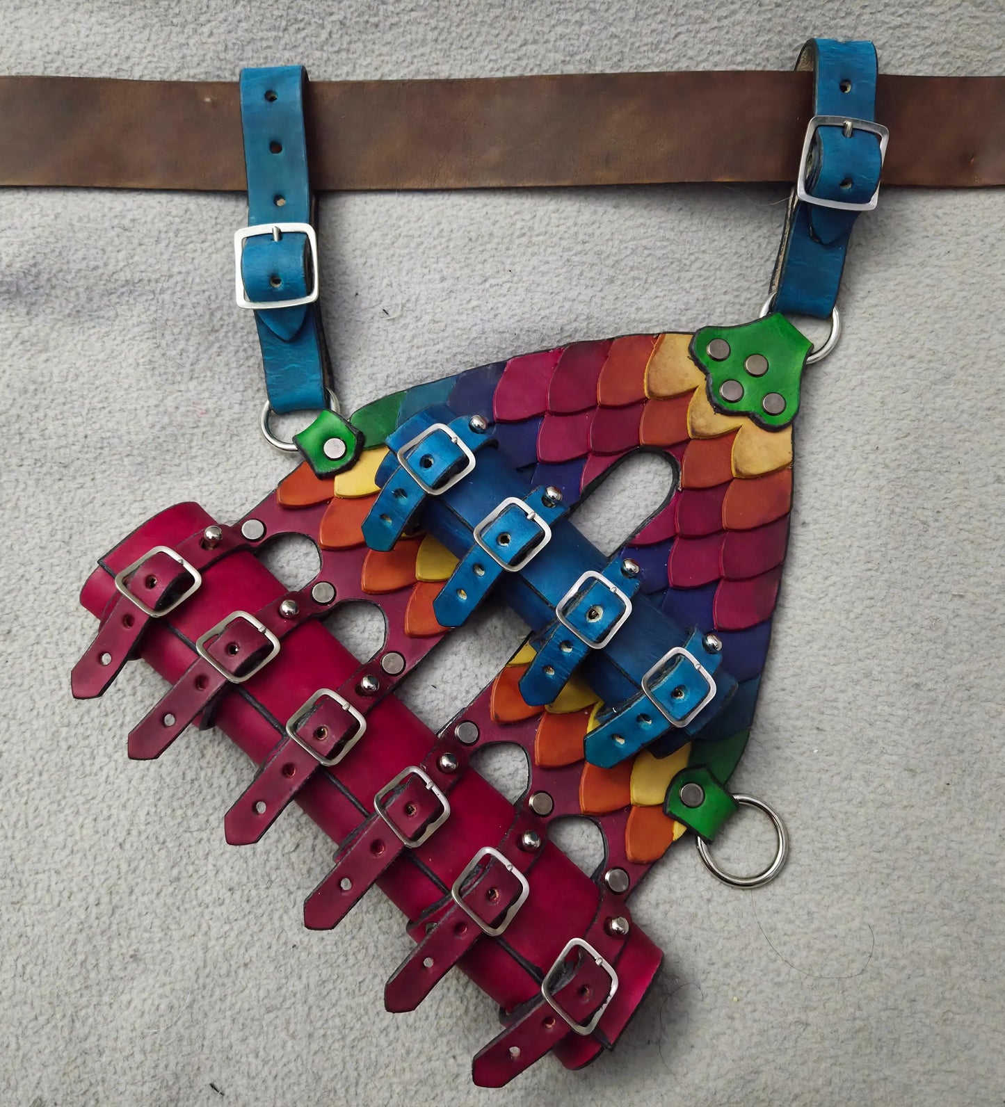 Sword sheath with rainbow scales and nickle plated buckles