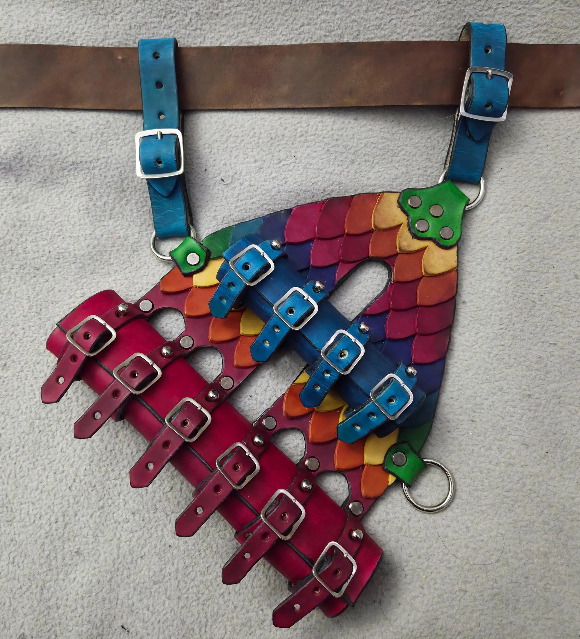 Sword sheath with rainbow scales and nickle plated buckles